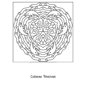 Coloring page of a summer mandala with dolphins leaping in a circle