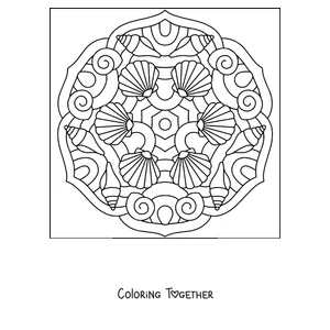 Coloring page of a summer mandala made of seashells and sea conches