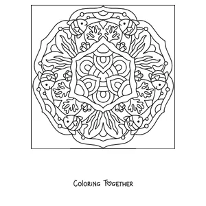 Coloring page of a summer mandala with tropical fish and corals