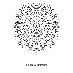 Coloring page of a summer mandala with watermelon slices in a circle