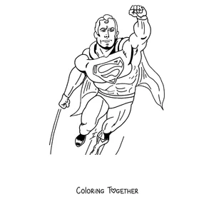 Coloring page of Superman flying with his fist raised
