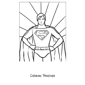 Coloring page of Superman in a heroic pose with rays behind him