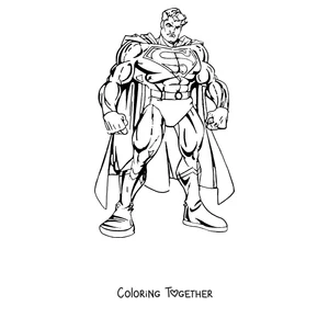 Coloring page of Superman standing with his fists clenched