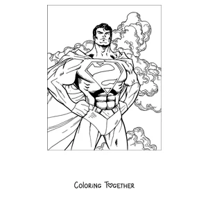 Coloring page of Superman standing with his hands on his hips