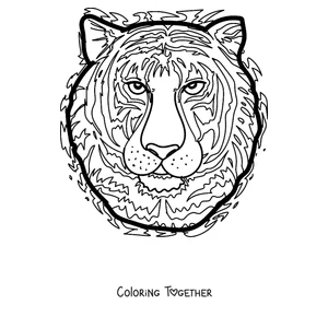Coloring page of a tiger's face seen from the front