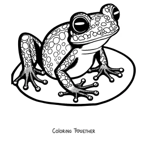 Coloring page of a tree frog resting on a branch
