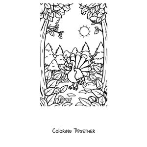 Coloring page of a turkey in the autumn forest