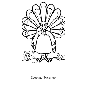 Coloring page of a turkey with its tail feathers fanned out