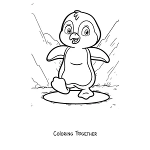 Coloring page of a walking penguin