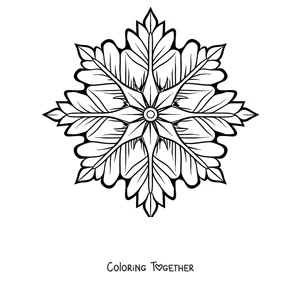 Coloring page of a winter mandala with a large pointed star and leaves