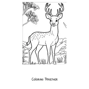 Coloring page of a young spotted deer among the trees