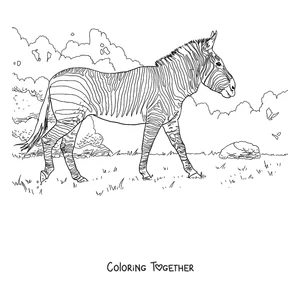 Coloring page of a zebra strolling across the savanna