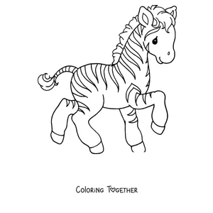 Coloring page of a playful baby zebra